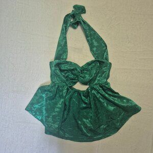 Lucy In The Sky Los Angeles Halter Top Green Sheen Floral Print Y2K BOHO Size S